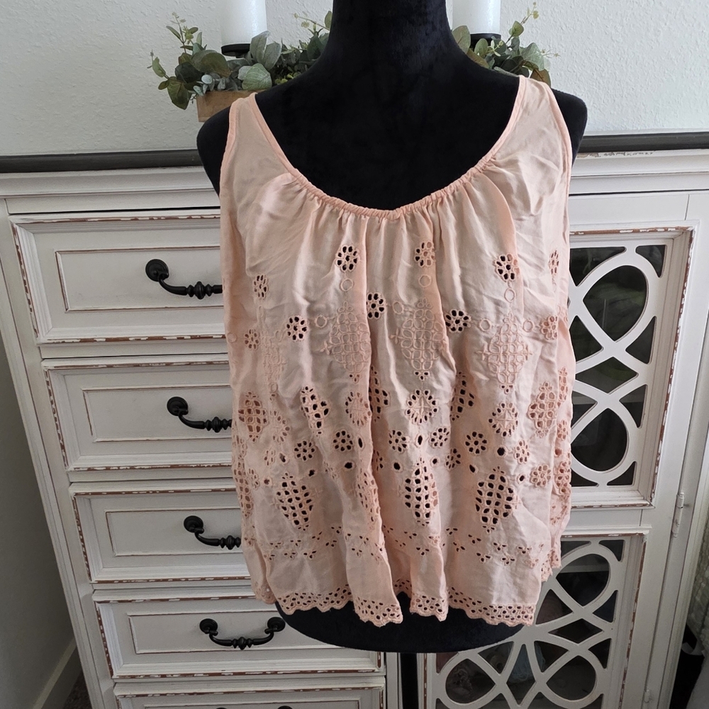 Anthropologie Peach Eyelet Sleeveless Top